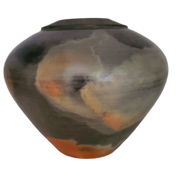 Studio Art Pottery Vase Earth Tone Squat Gourd Shape Pot 1989 Signed Bill Kimby - Picture 1 of 9